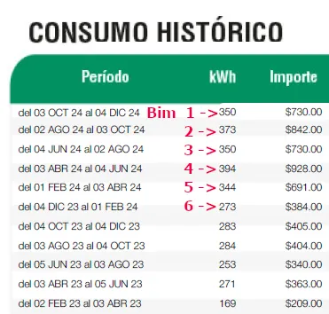 Ejemplo de recibo de luz