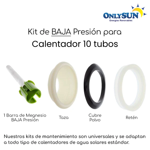 Kit de mantenimiento para calentador solar 10 tubos de baja presión, Onlysun